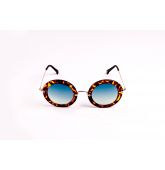 Lunettes de Soleil ronde écaille marron verres bleus-1