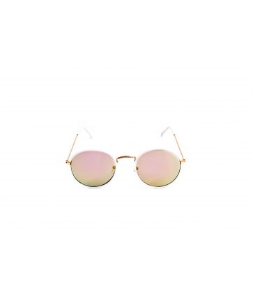 Lunette de Soleil Ronde Blanche Verres Miroirs Roses