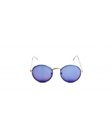 Lunette de Soleil Ronde Bleu Verres Miroirs Bleus