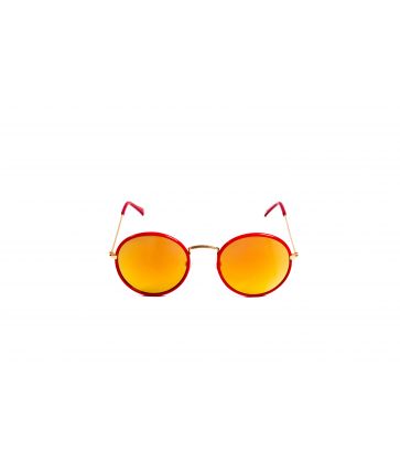 Lunette de Soleil Ronde Rouge Verres Miroirs Oranges