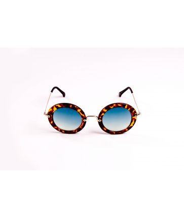 Lunettes de Soleil ronde écaille marron verres bleus