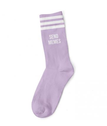 SEND MEMES WHITE PURPLE SOCKS